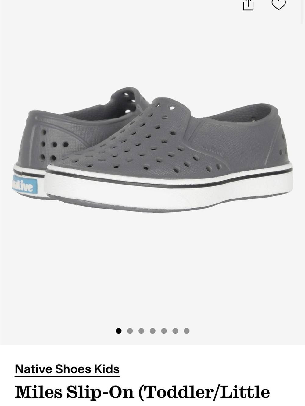 Native Shoes Kids Miles Slip-On in Grey with White Sole